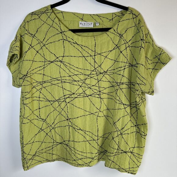 Habitat Blouse Womens Small Green Geometric Boxy Lagenlook Boho Goblincore Chic - Picture 1 of 11